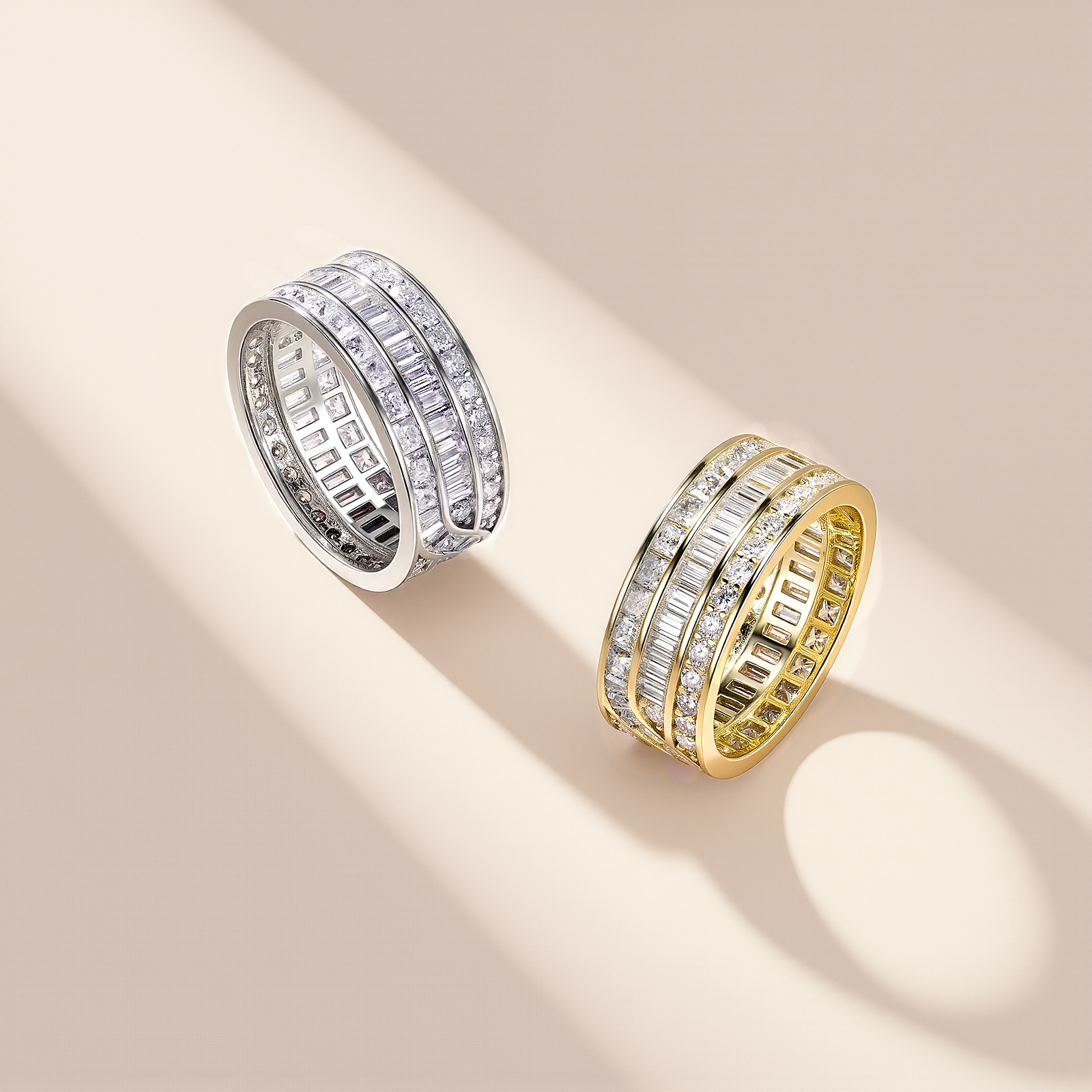 Wide Moissanite Baguette Eternity Band Ring | Baguette & Round Channel-Set - Image 3