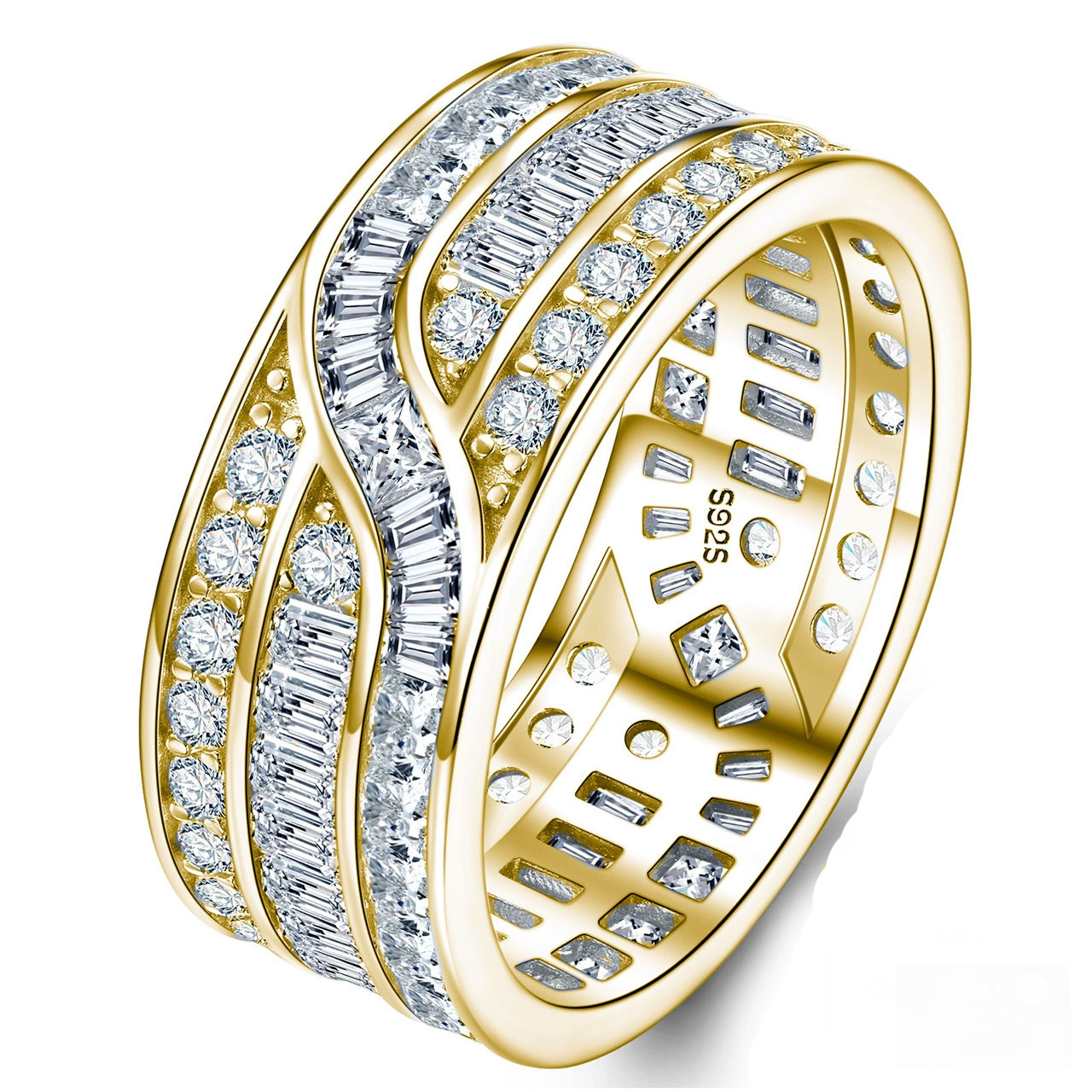 Wide Moissanite Baguette Eternity Band Ring | Baguette & Round Channel-Set - Image 4
