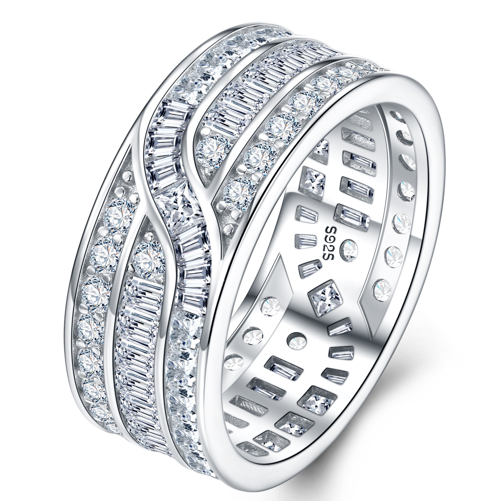 Wide Moissanite Baguette Eternity Band Ring | Baguette & Round Channel-Set - Image 5