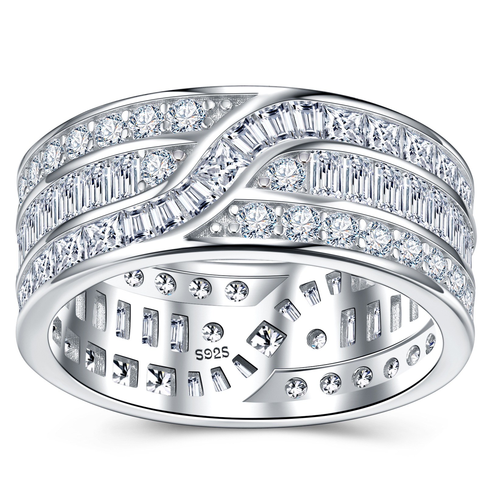 Wide Moissanite Baguette Eternity Band Ring | Baguette & Round Channel-Set - Image 6