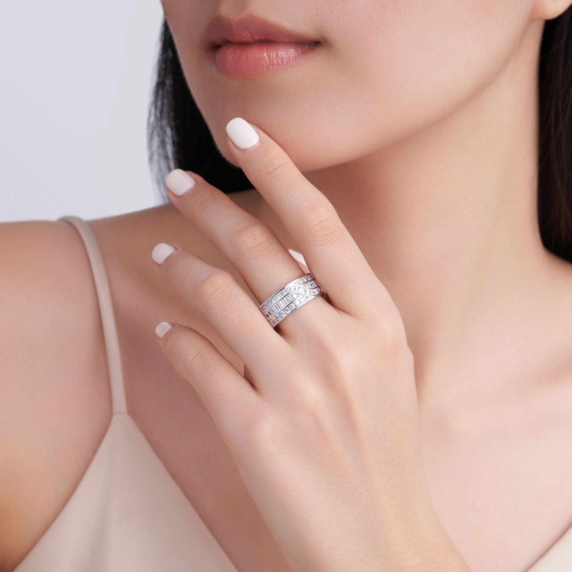 Wide Moissanite Baguette Eternity Band Ring | Baguette & Round Channel-Set - Image 8