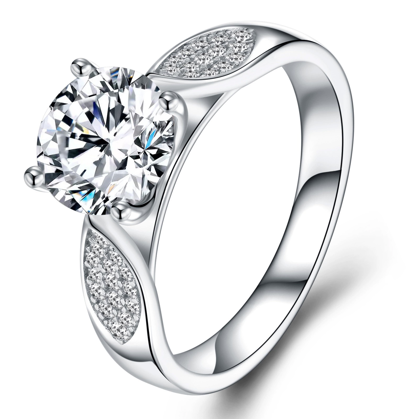 2.2ct Round Moissanite Solitaire Ring with Pavé Marquise Shoulders