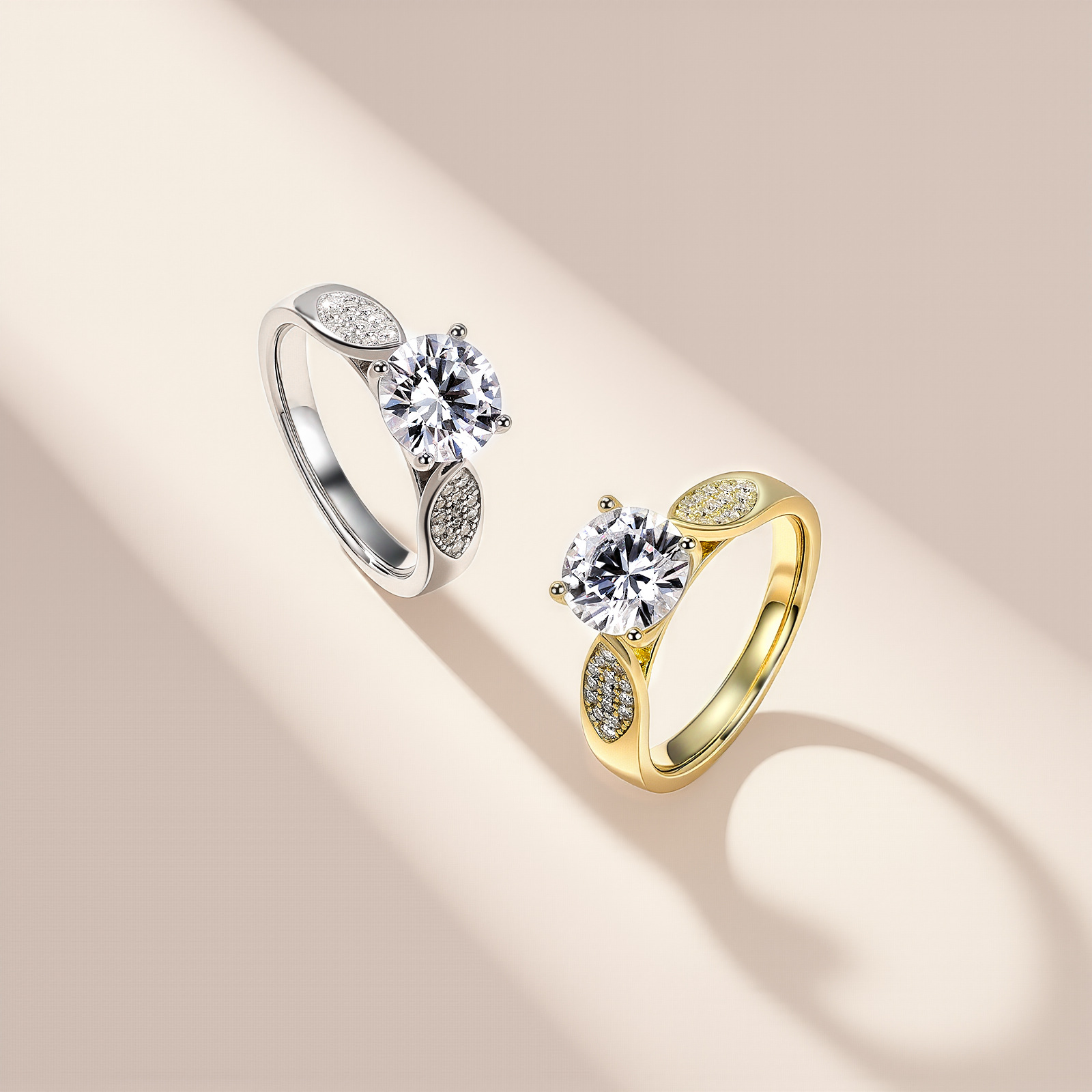 2.2ct Round Moissanite Solitaire Ring with Pavé Marquise Shoulders - Image 3
