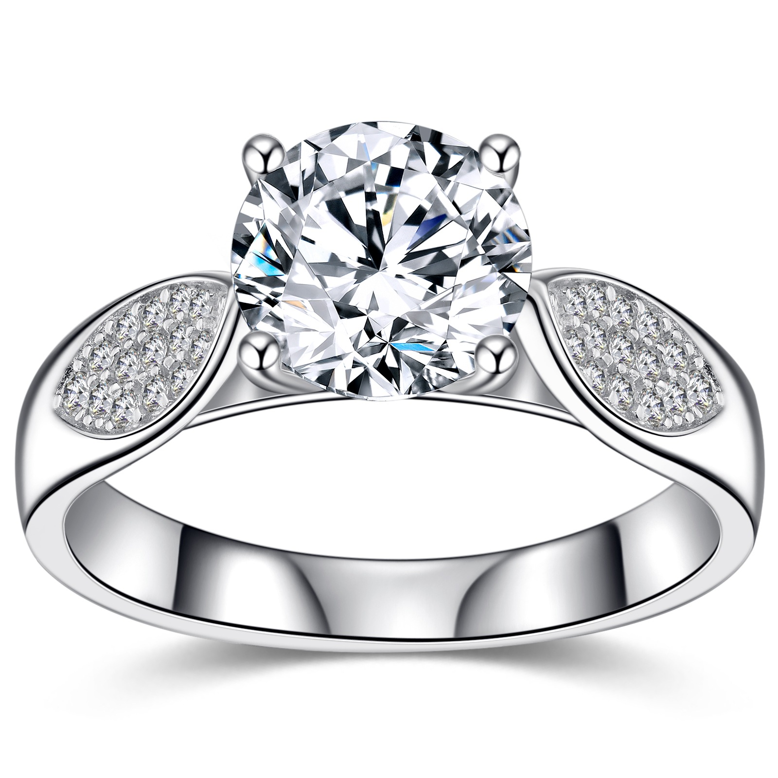 2.2ct Round Moissanite Solitaire Ring with Pavé Marquise Shoulders - Image 5