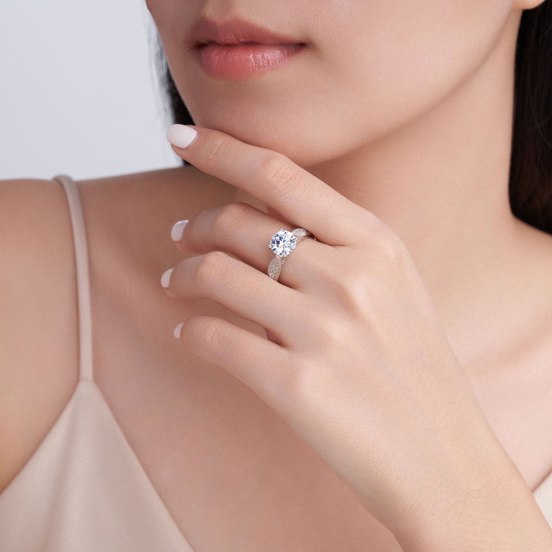 2.2ct Round Moissanite Solitaire Ring with Pavé Marquise Shoulders - Image 7
