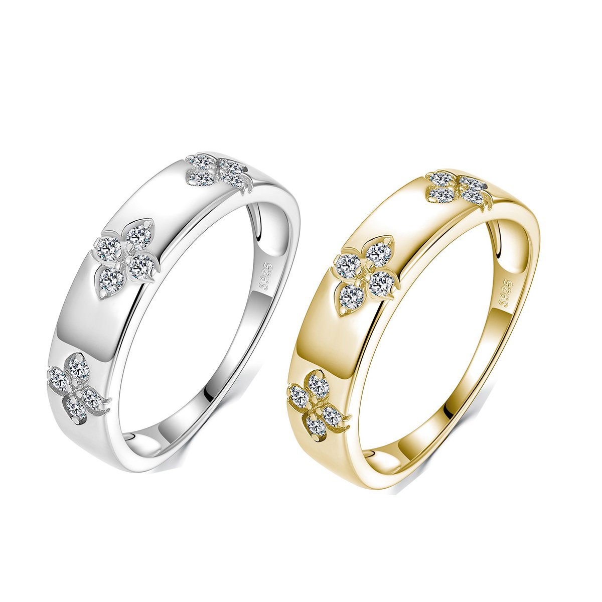 Moissanite Four-Leaf Clover Pave Band Ring | Sterling Silver Stacking Band