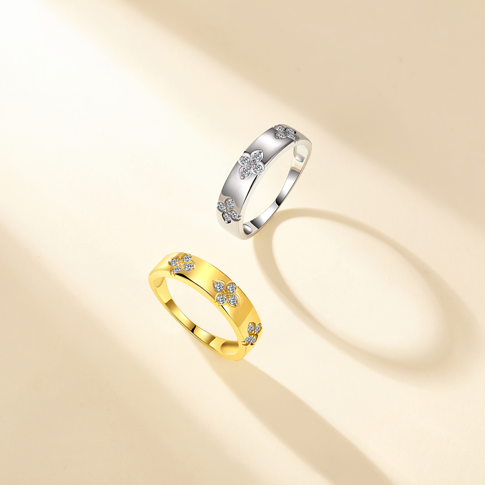 Moissanite Four-Leaf Clover Pave Band Ring | Sterling Silver Stacking Band - Image 3