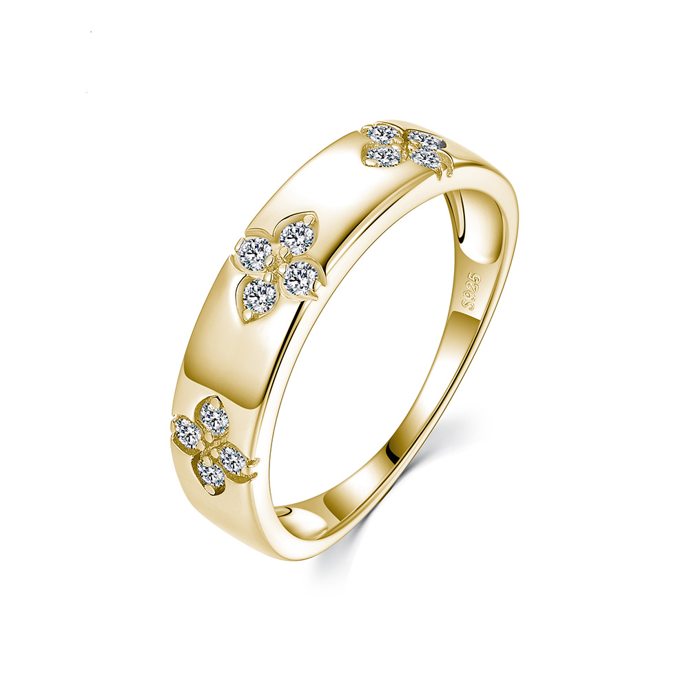 Moissanite Four-Leaf Clover Pave Band Ring | Sterling Silver Stacking Band - Image 4