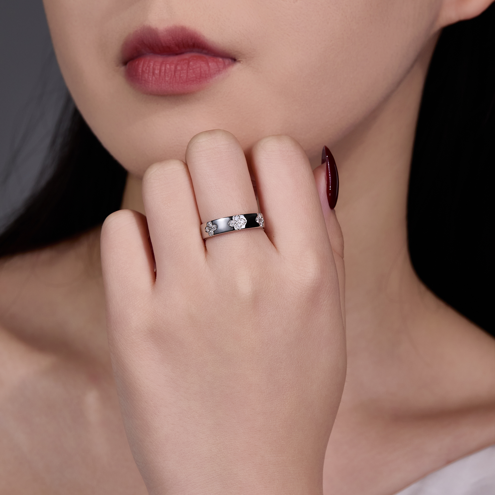 Moissanite Four-Leaf Clover Pave Band Ring | Sterling Silver Stacking Band - Image 6