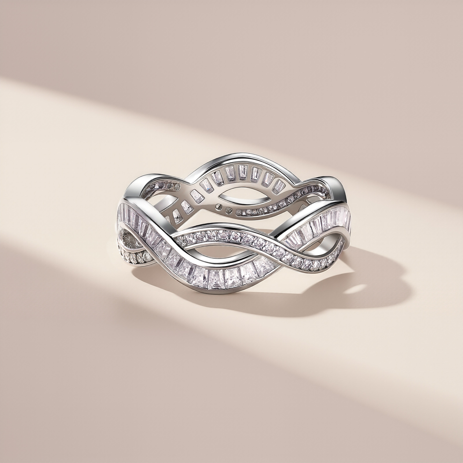 Moissanite Infinity Weave Eternity Ring | Baguette & Round Braided Band - Image 3