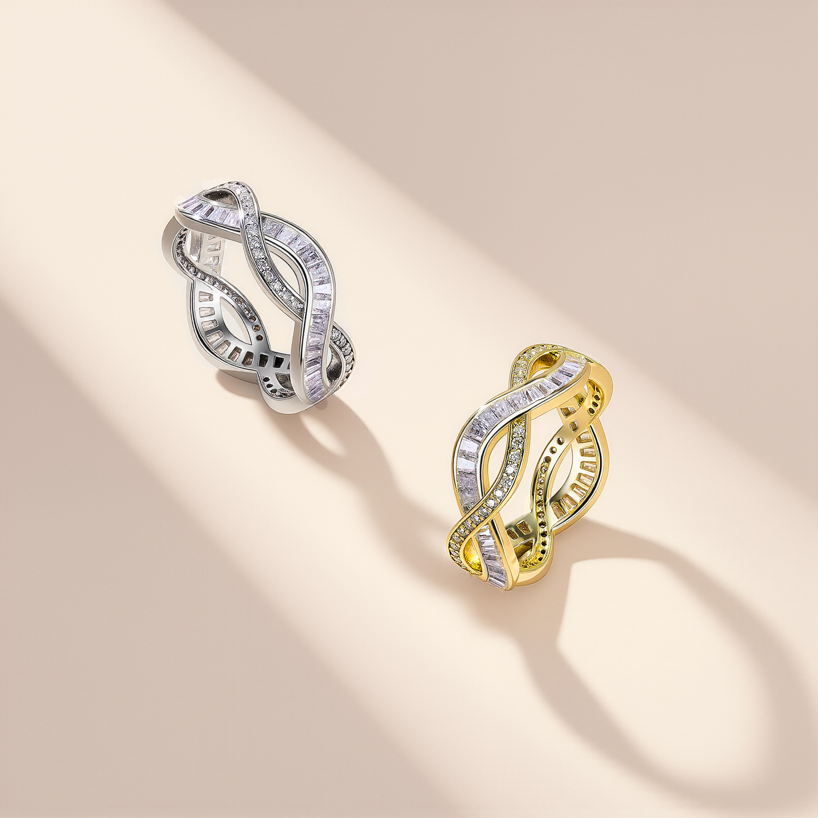 Moissanite Infinity Weave Eternity Ring | Baguette & Round Braided Band - Image 4