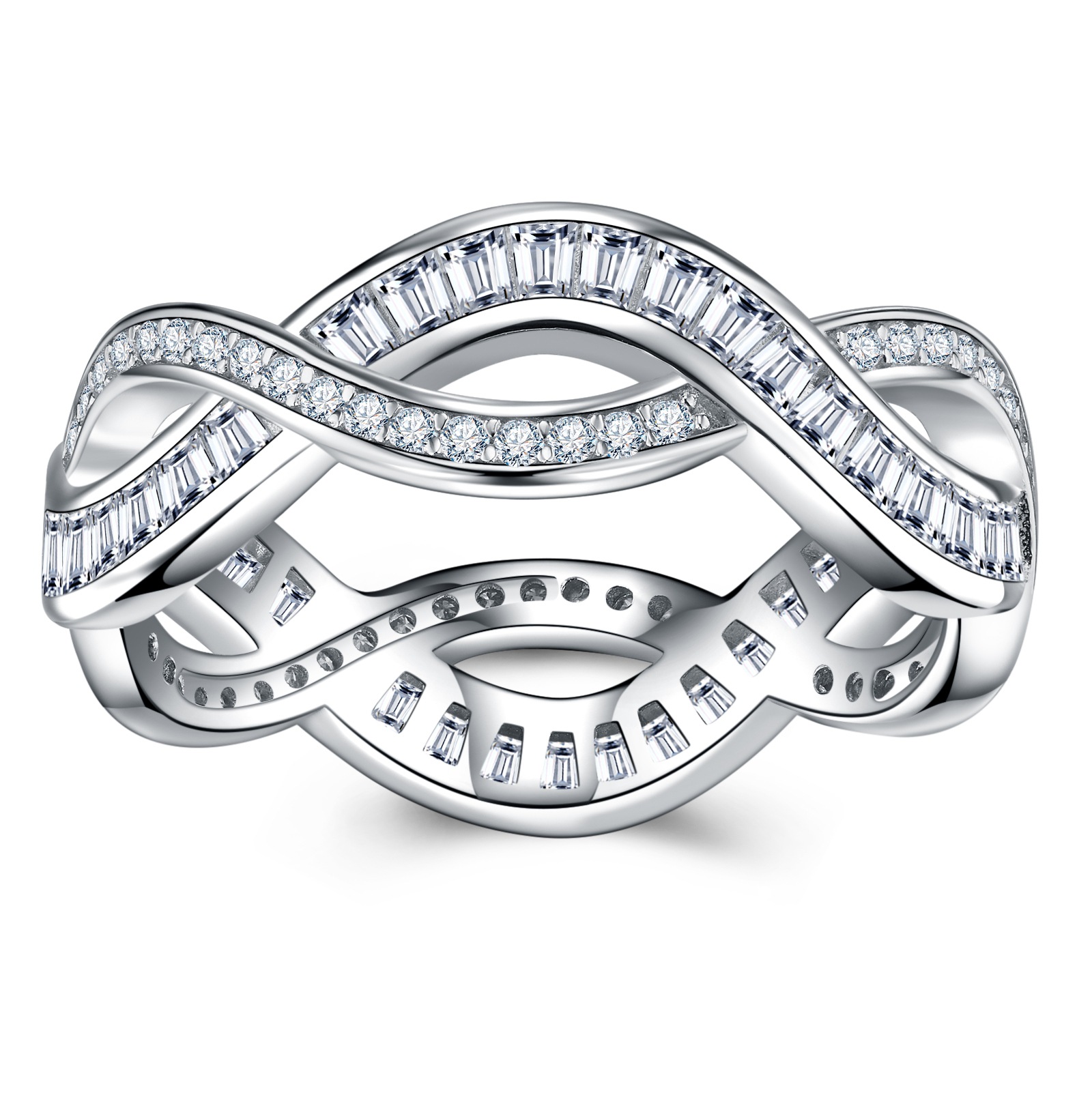 Moissanite Infinity Weave Eternity Ring | Baguette & Round Braided Band - Image 5