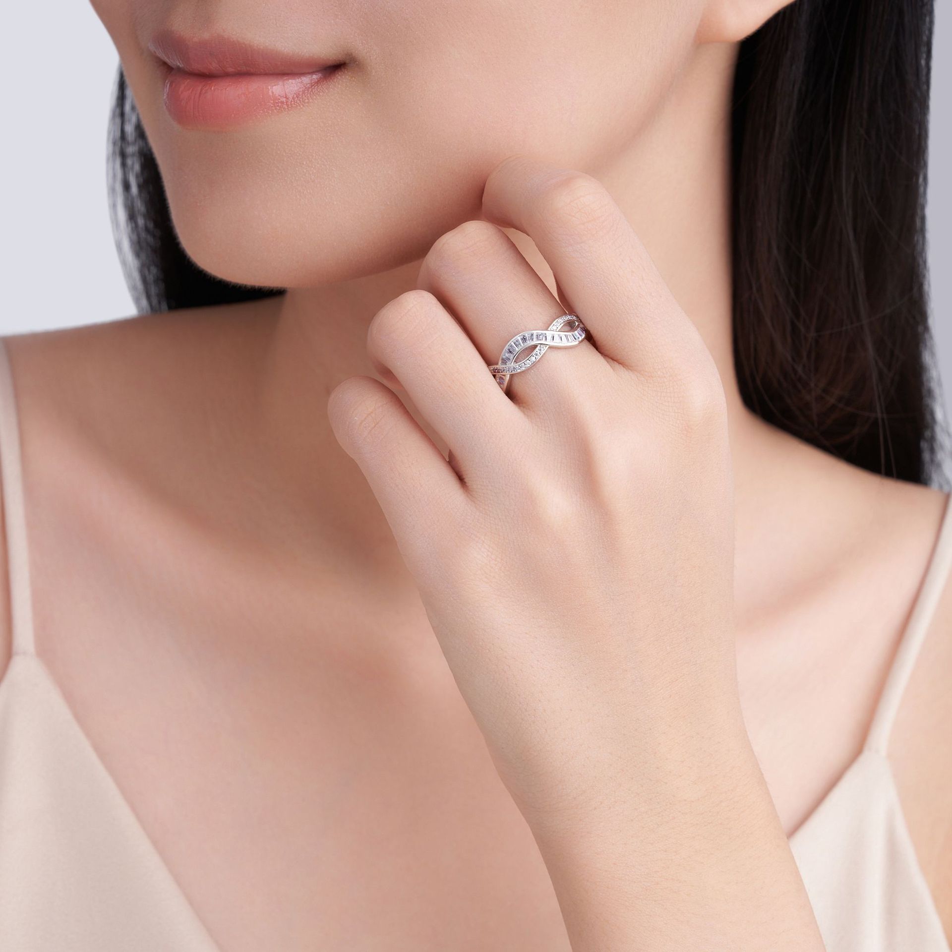 Moissanite Infinity Weave Eternity Ring | Baguette & Round Braided Band - Image 6