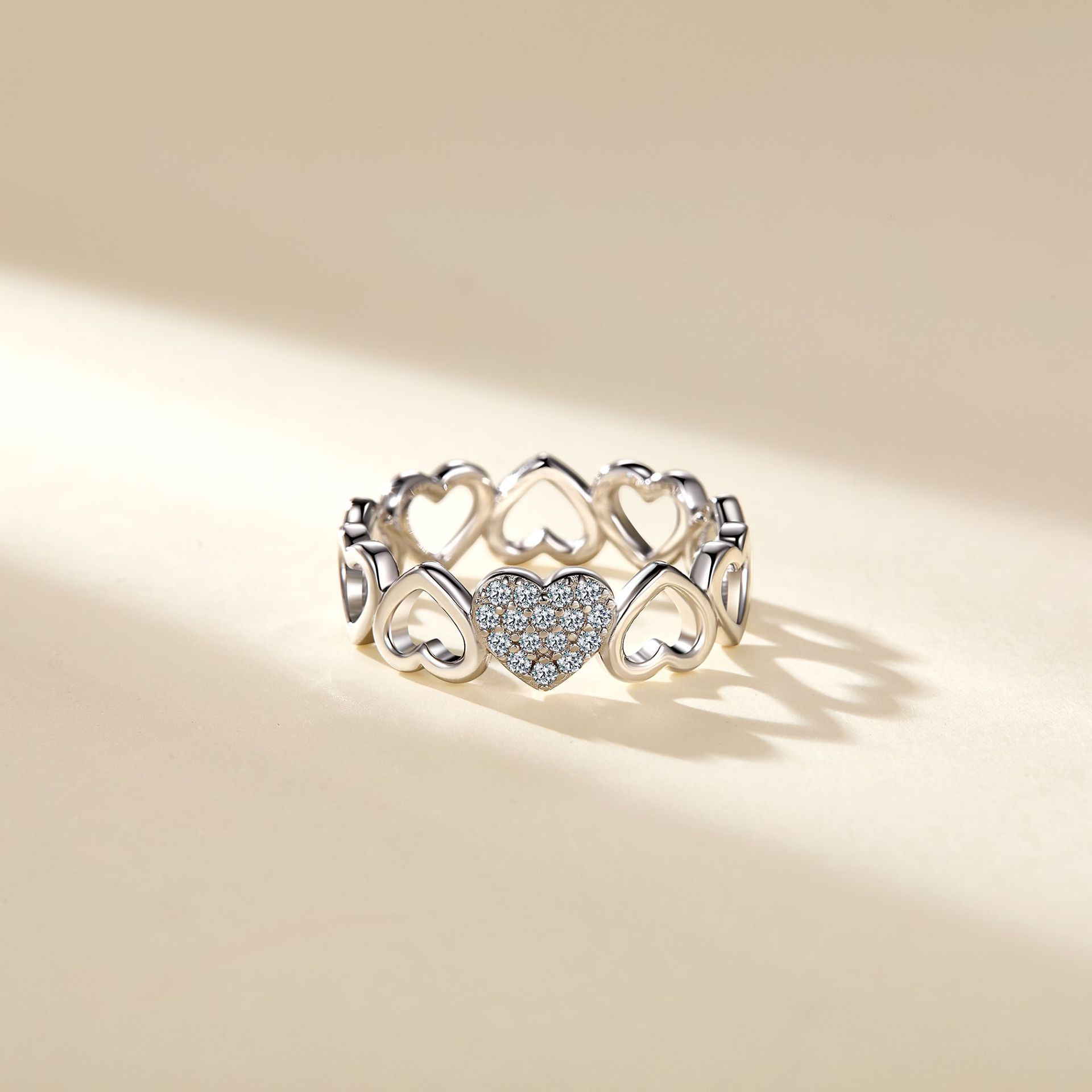 Open-Heart Pavé Moissanite Eternity Ring - Image 2