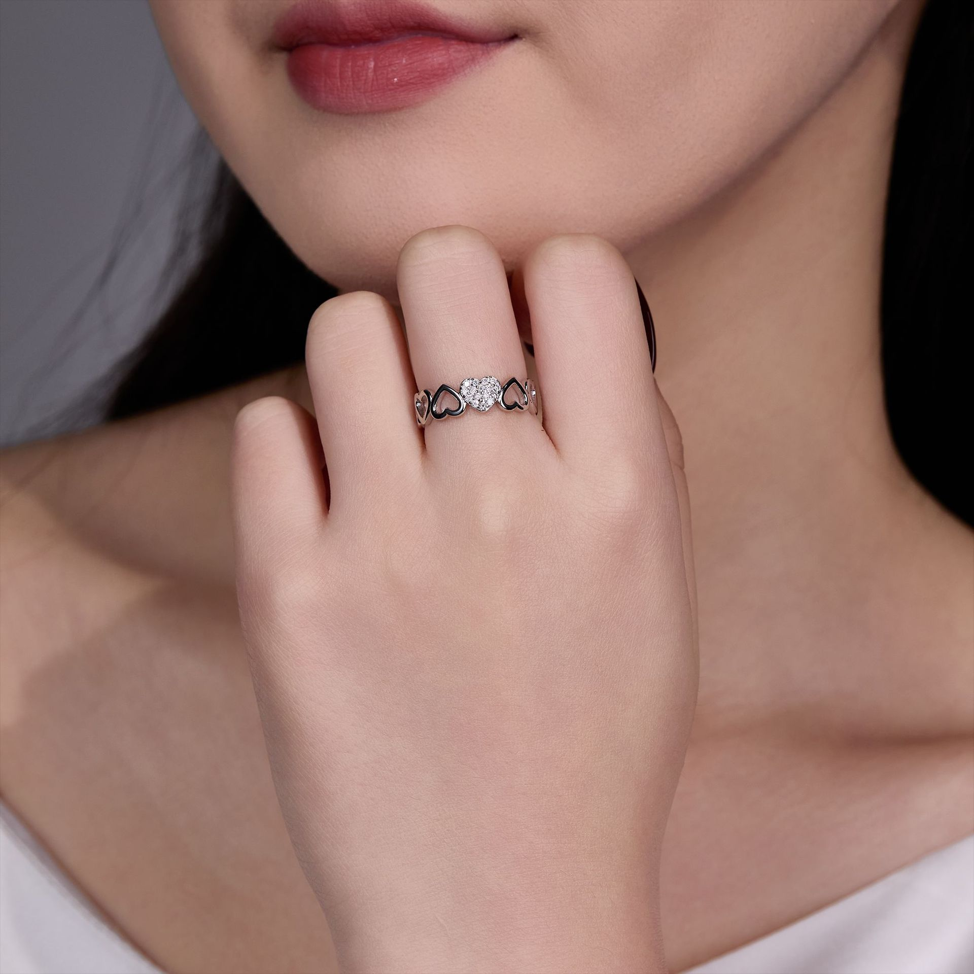 Open-Heart Pavé Moissanite Eternity Ring - Image 5