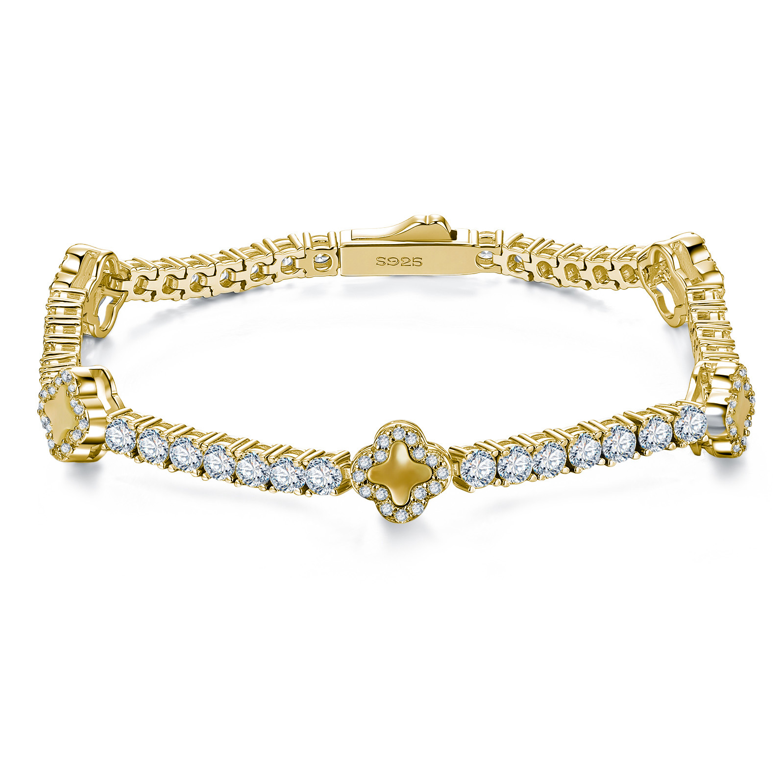 Clover Mother-of-Pearl Moissanite Tennis Bracelet | 4.1ct DEW Round | 925 Silver - Image 2