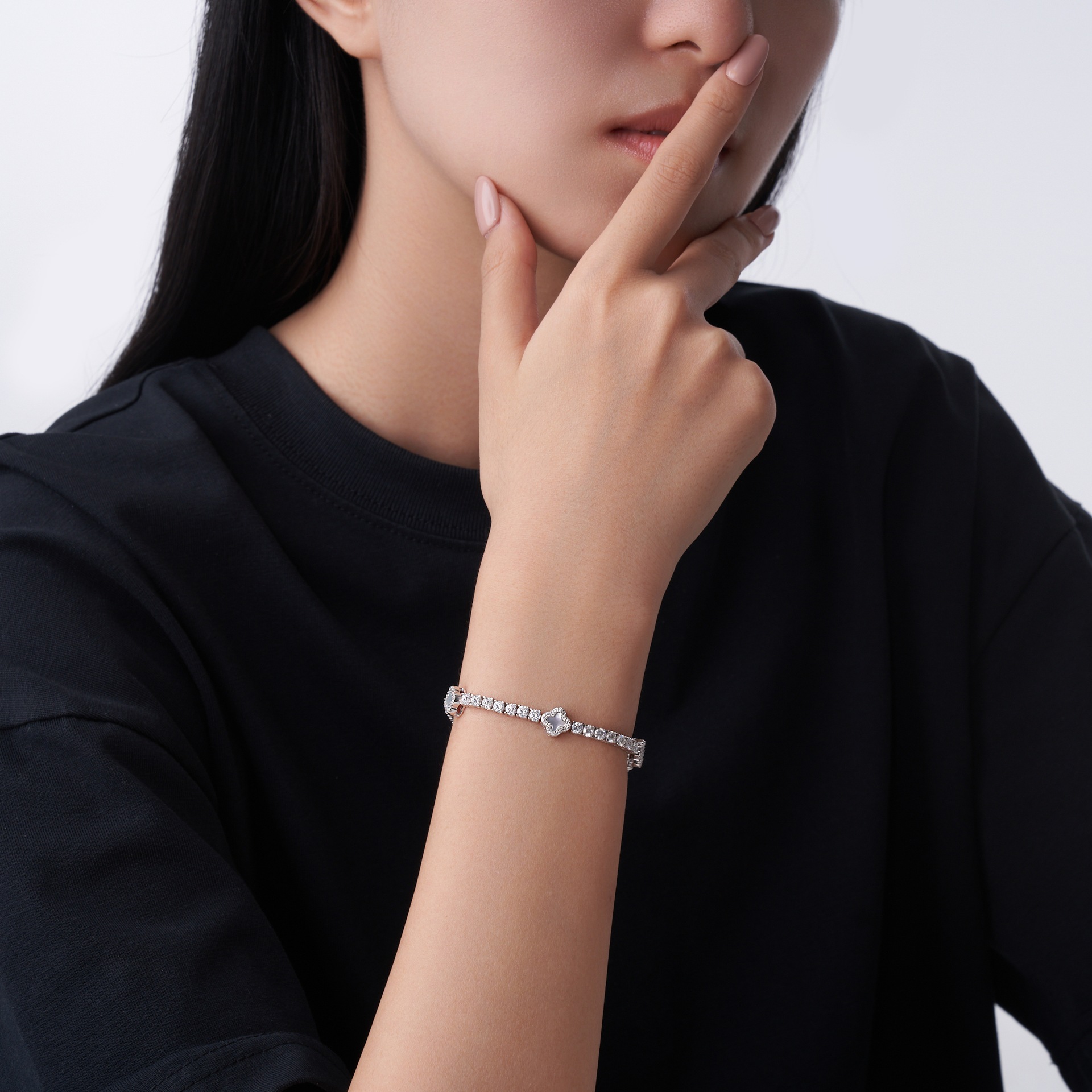 Clover Mother-of-Pearl Moissanite Tennis Bracelet | 4.1ct DEW Round | 925 Silver - Image 6