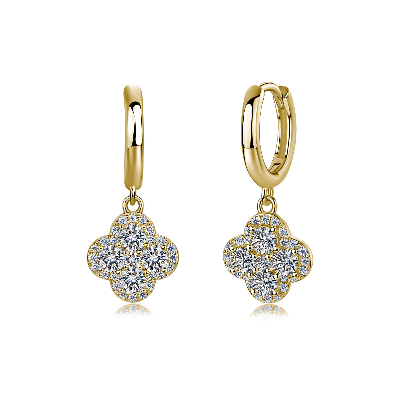 Moissanite Four-Leaf Clover Halo Drop Earrings | D-E-F VVS | 925 Silver Huggie - Image 2