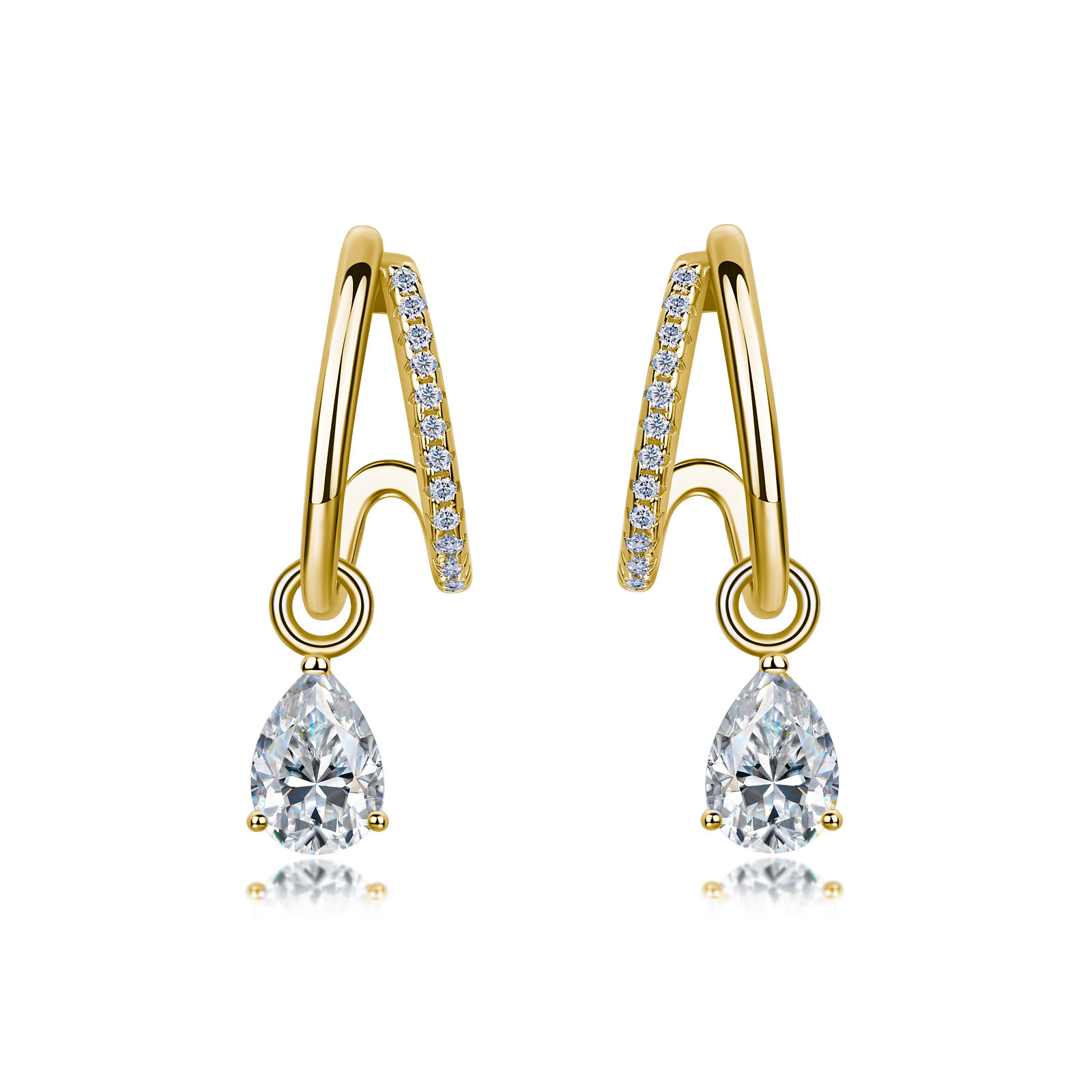 Moissanite Pear-Drop Double-Hoop Drop Earrings - Image 2