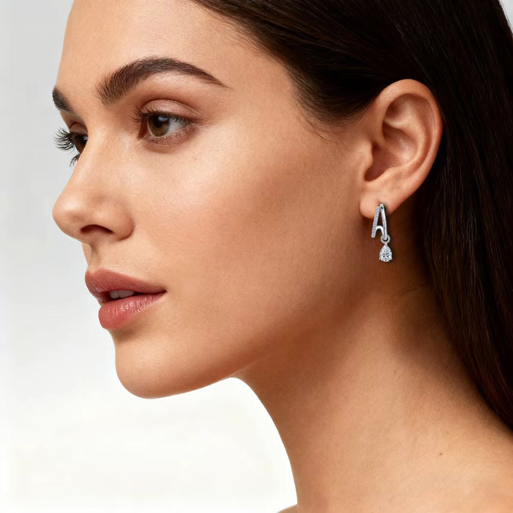 Moissanite Pear-Drop Double-Hoop Drop Earrings - Image 5