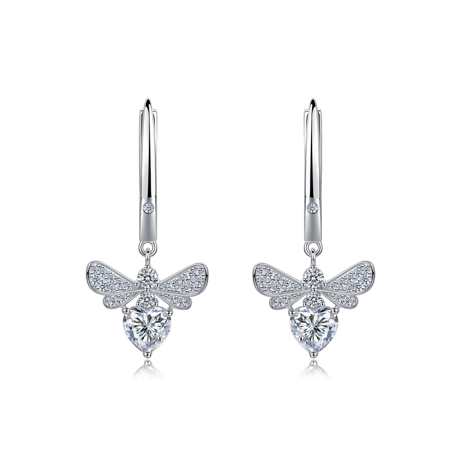 Moissanite Bee Heart-Drop Earrings