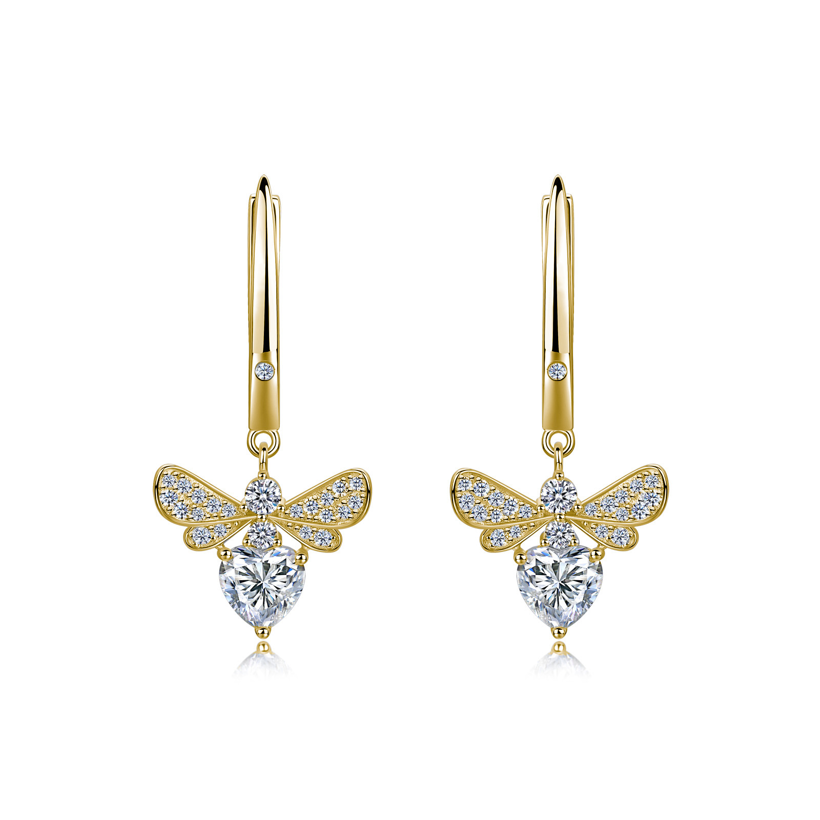 Moissanite Bee Heart-Drop Earrings - Image 2