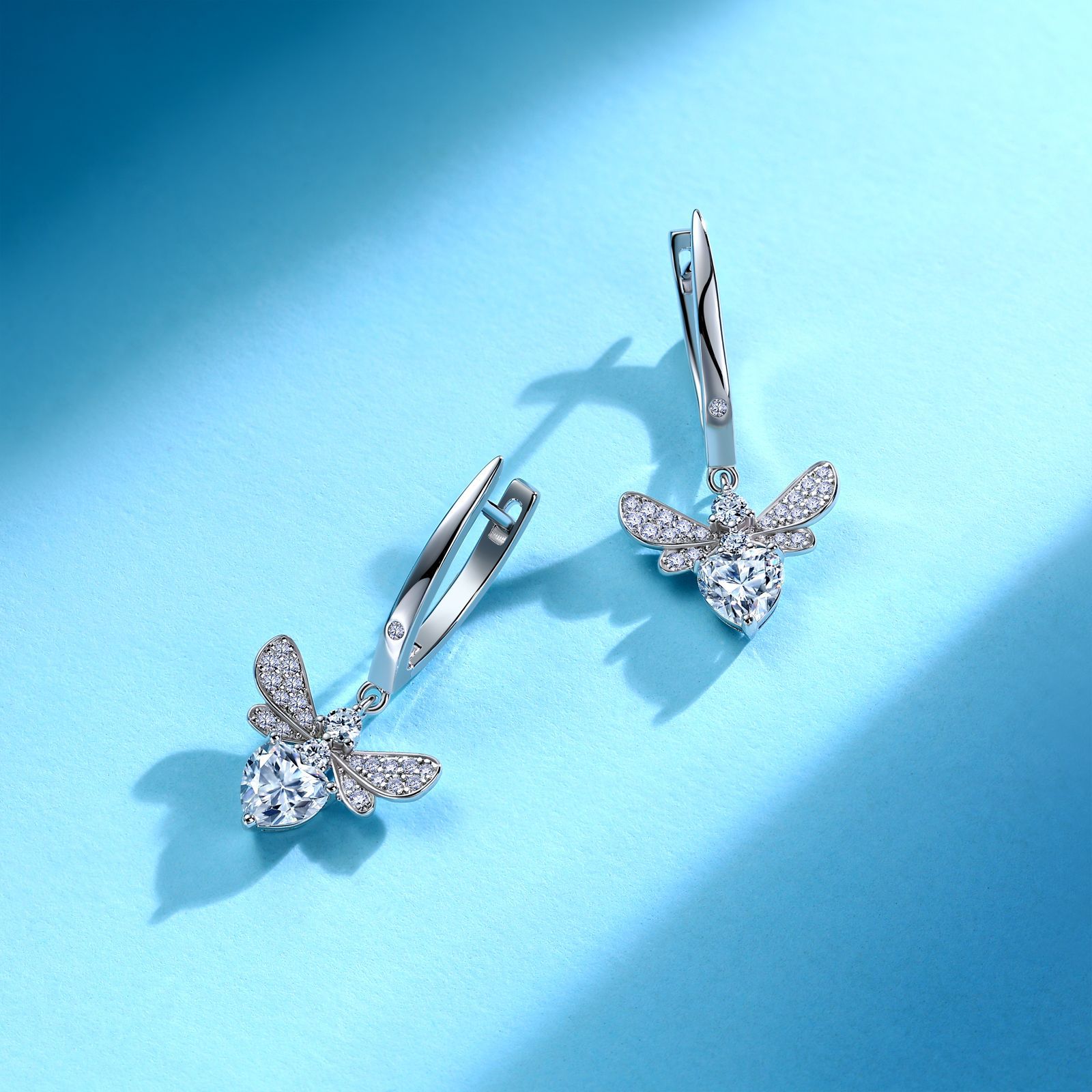 Moissanite Bee Heart-Drop Earrings - Image 3