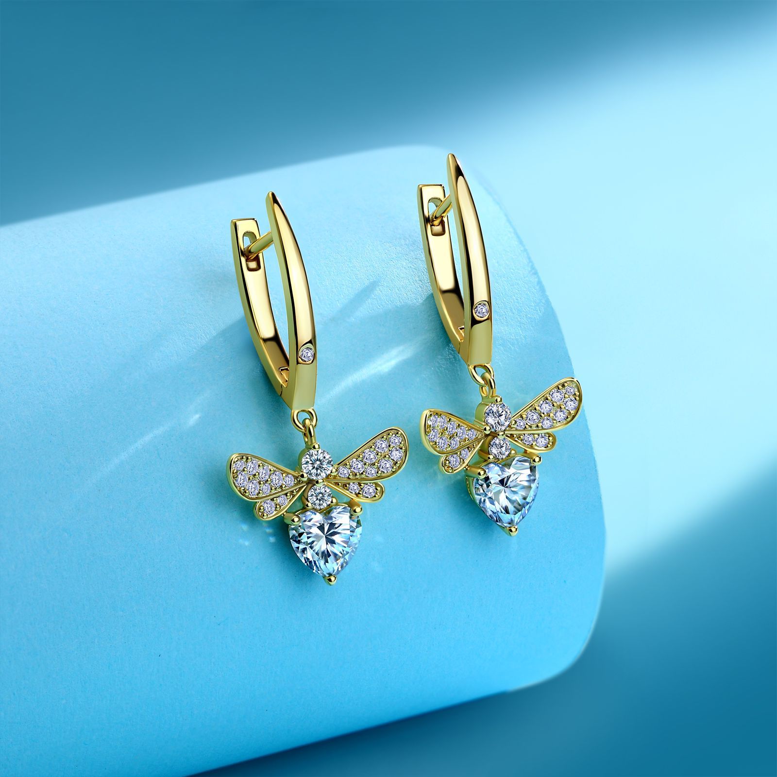 Moissanite Bee Heart-Drop Earrings - Image 4