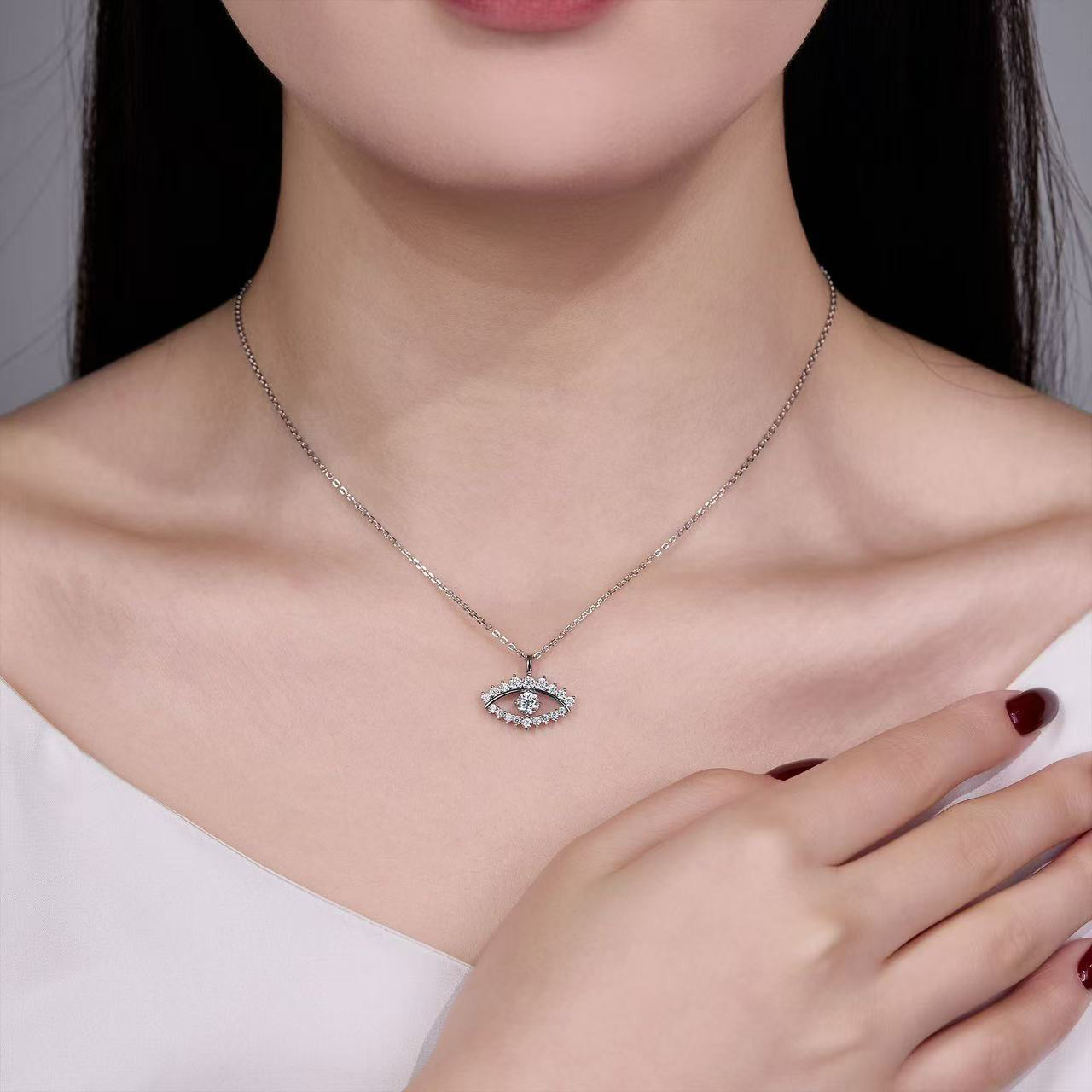 Moissanite Evil Eye Pendant Necklace - Image 6
