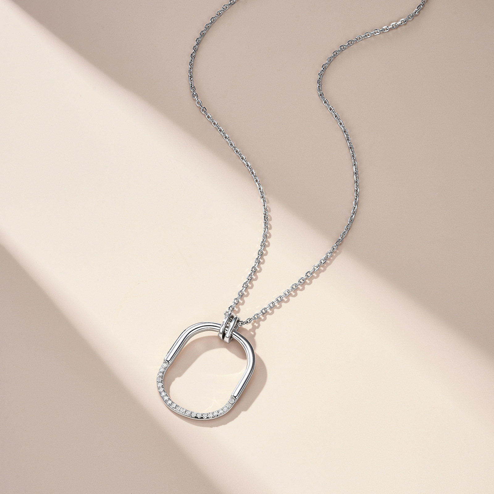 Geometric Oval Open-Link Moissanite Pendant Necklace | 925 Silver - Image 4