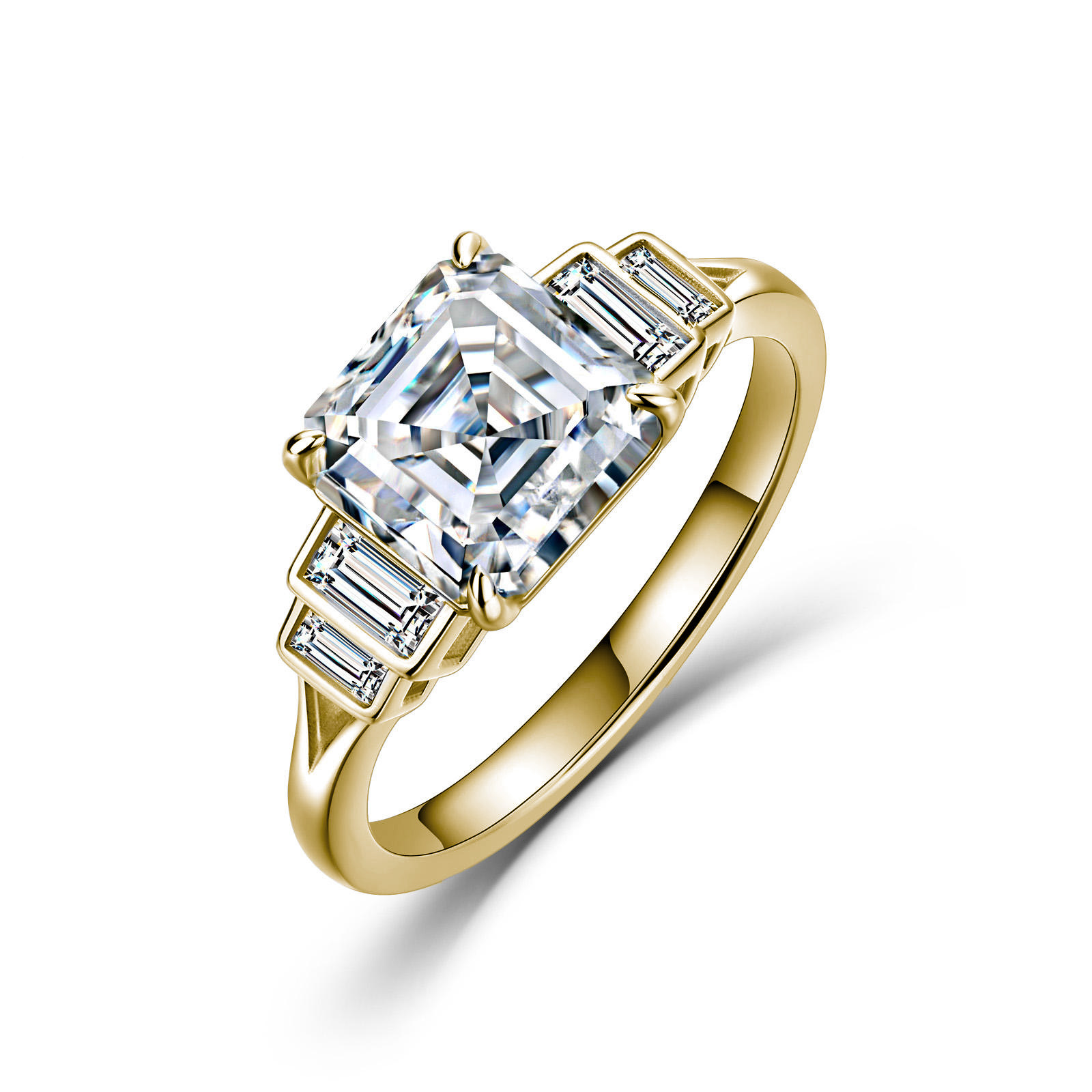 Asscher-Cut Moissanite Art Deco Ring with Baguette Accents - Image 2