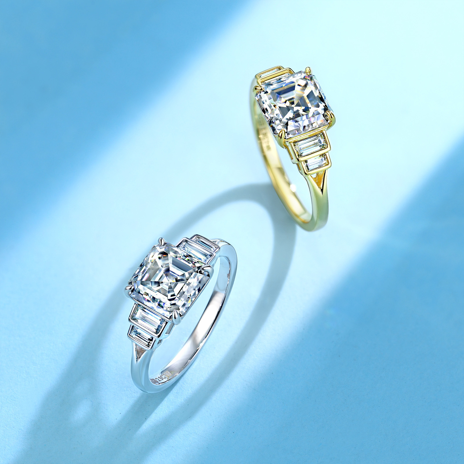 Asscher-Cut Moissanite Art Deco Ring with Baguette Accents - Image 4