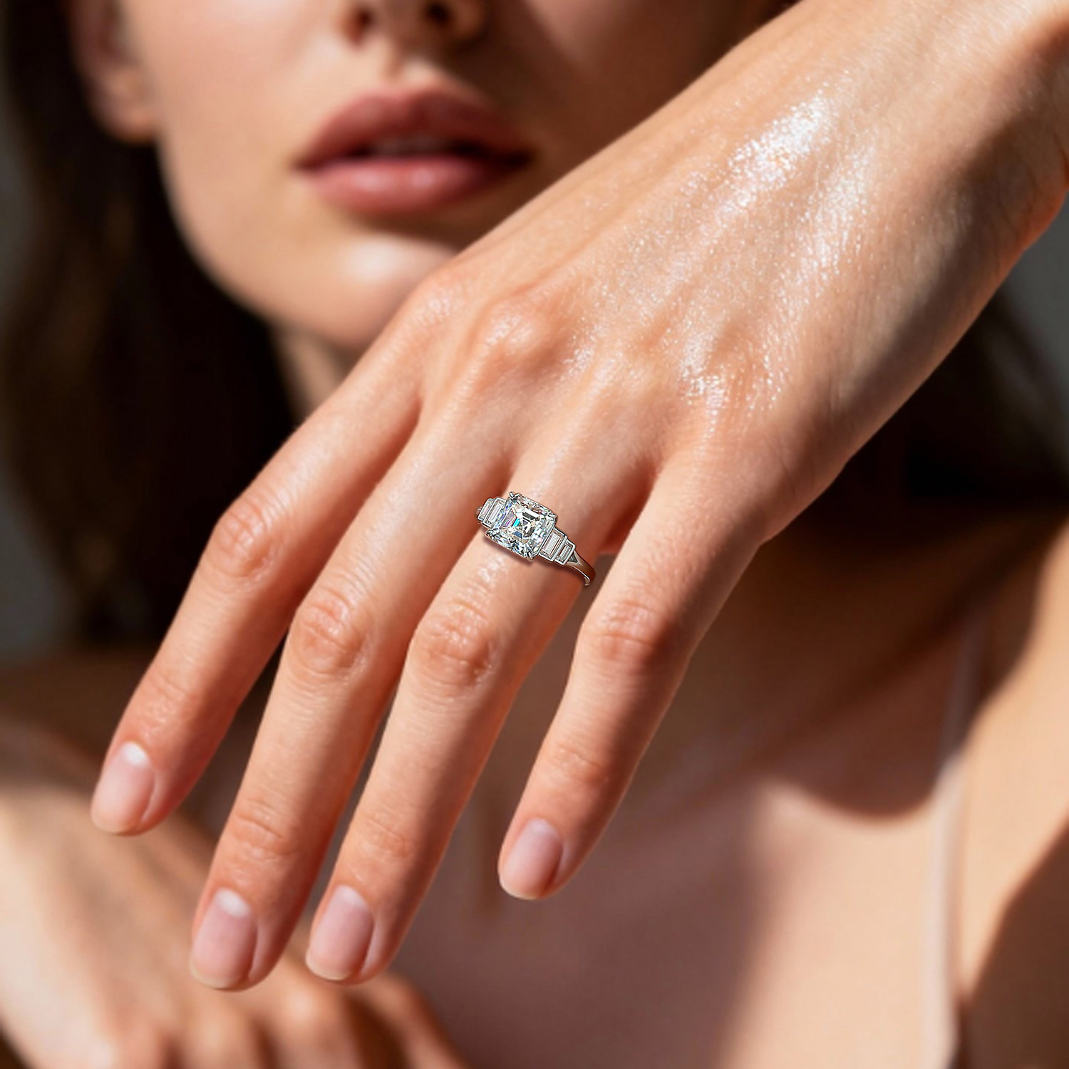 Asscher-Cut Moissanite Art Deco Ring with Baguette Accents - Image 5