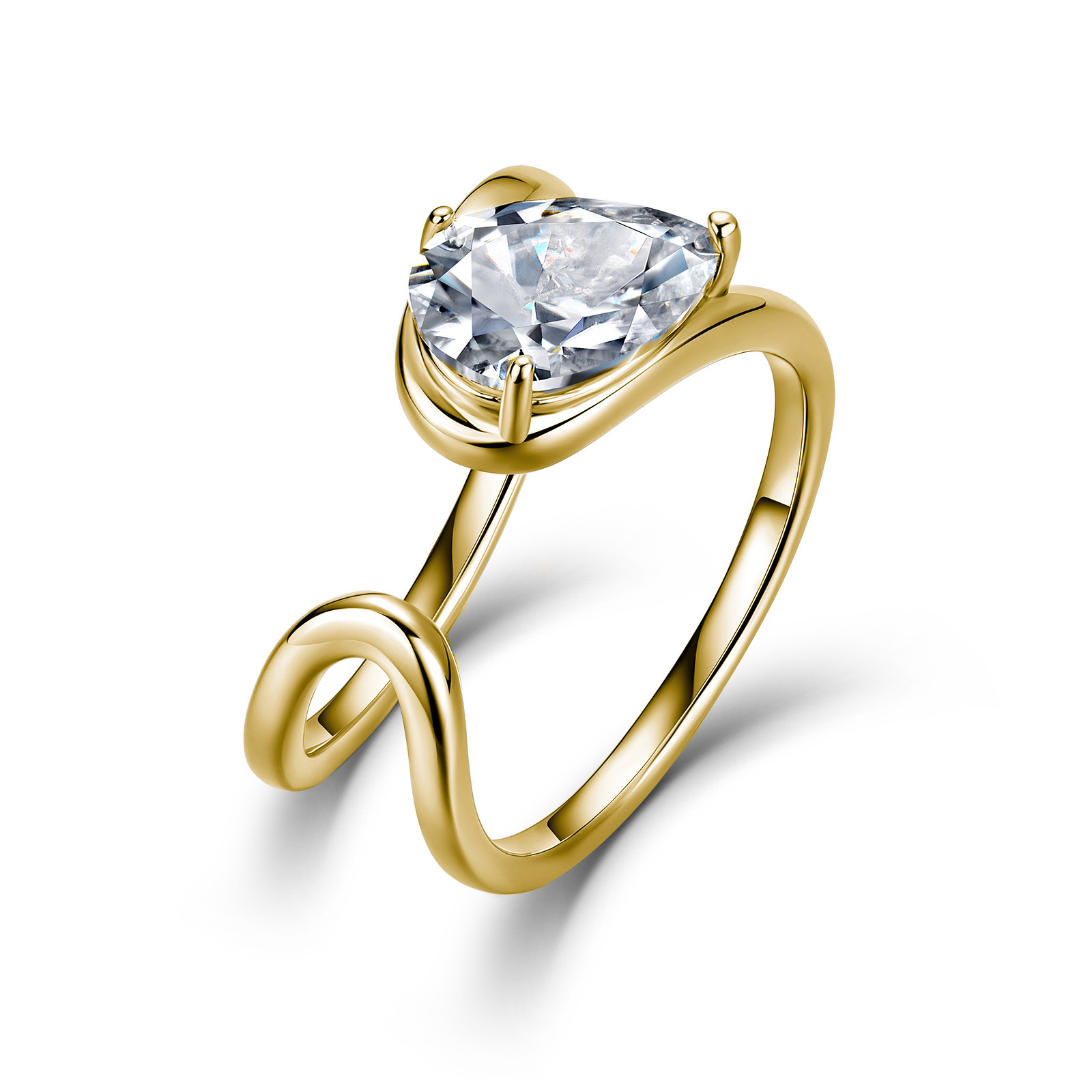 Pear-Cut Moissanite Open Swirl Ring | Sterling Silver Solitaire - Image 2