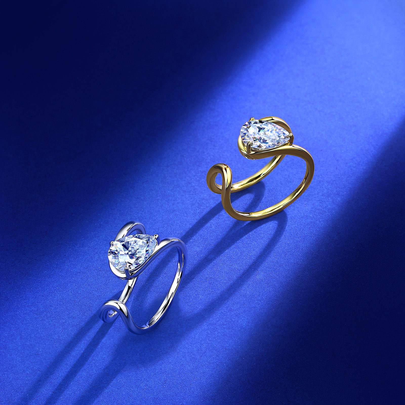 Pear-Cut Moissanite Open Swirl Ring | Sterling Silver Solitaire - Image 3