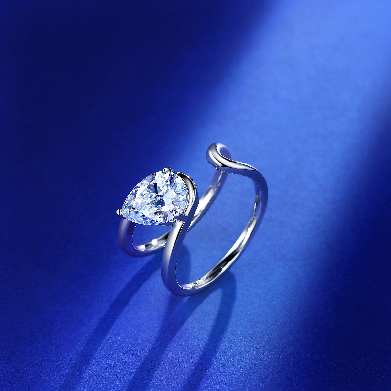 Pear-Cut Moissanite Open Swirl Ring | Sterling Silver Solitaire - Image 4