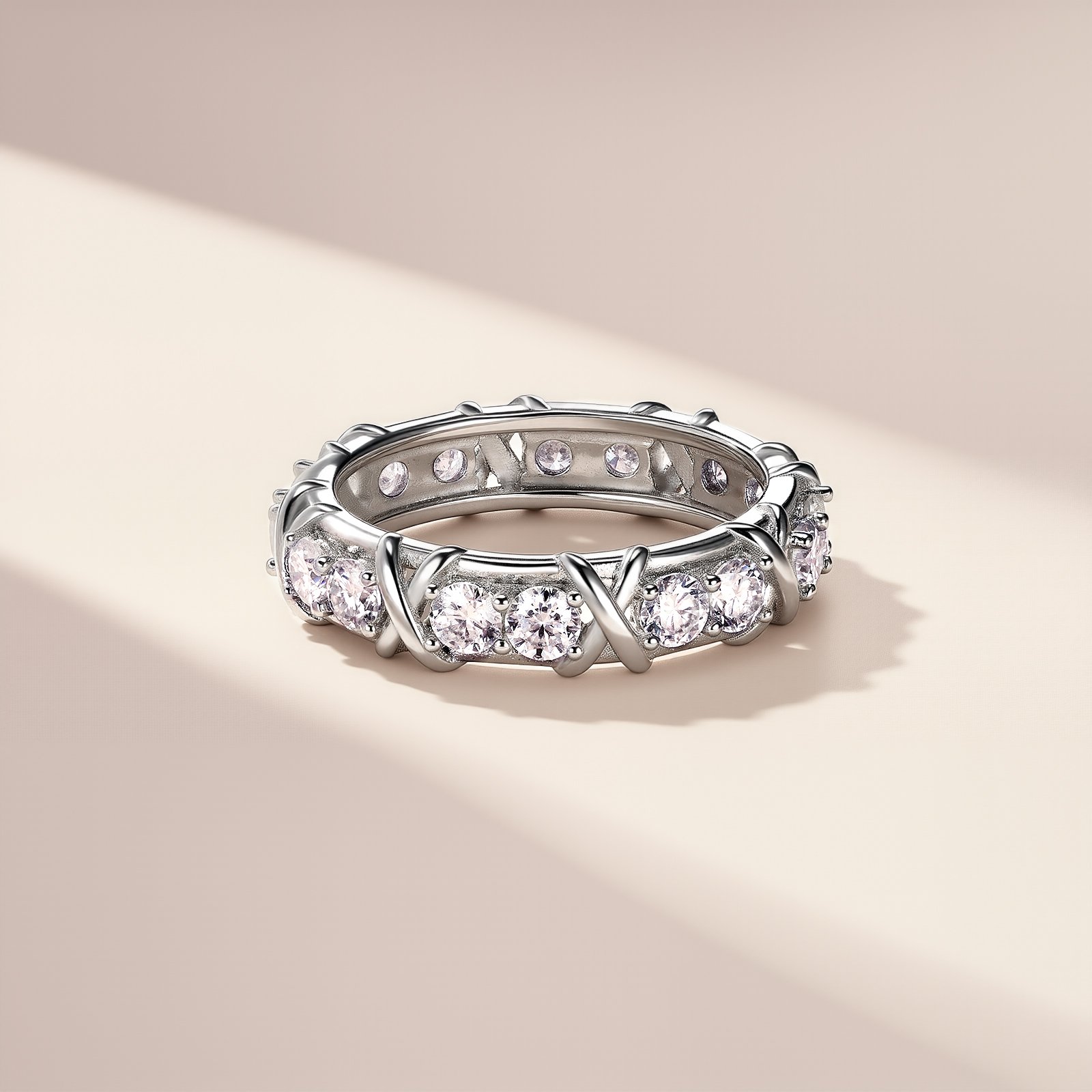 X-Cross Round Moissanite Full Eternity Band Ring - Image 4