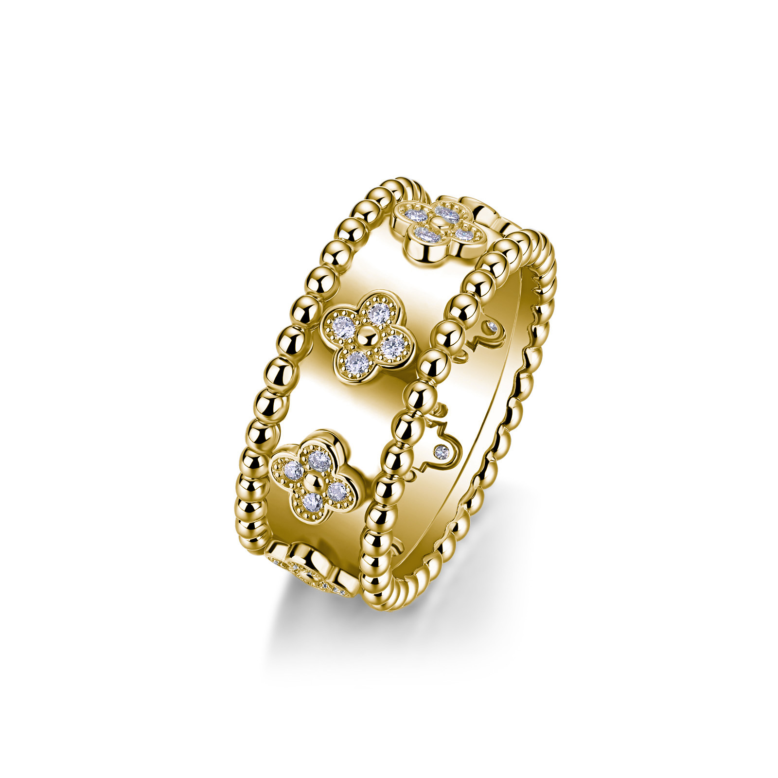 Clover-Motif Beaded Moissanite Band Ring - alternate view