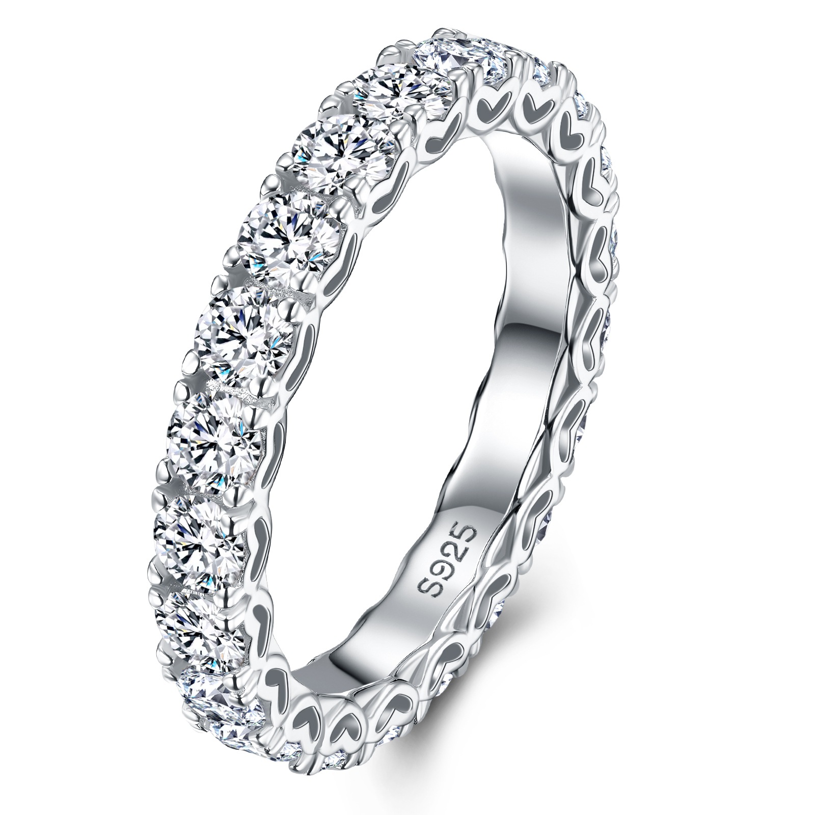 Round Moissanite Full Eternity Band with Heart-Cutout Gallery