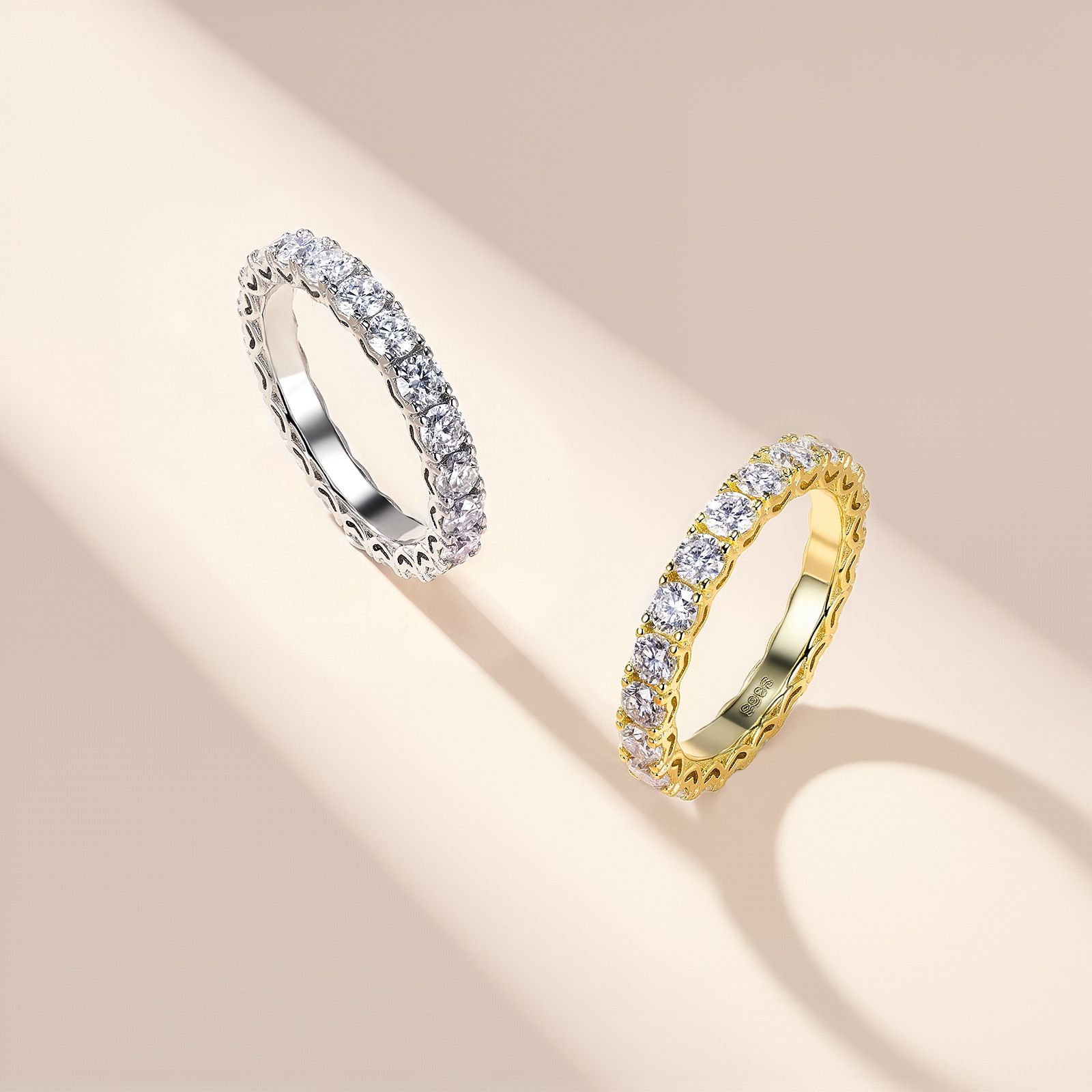 Round Moissanite Full Eternity Band with Heart-Cutout Gallery - Image 3