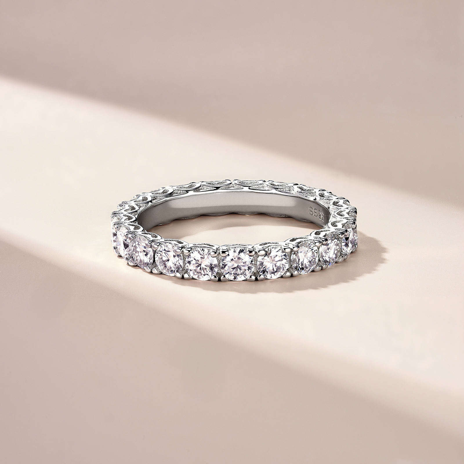 Round Moissanite Full Eternity Band with Heart-Cutout Gallery - Image 4