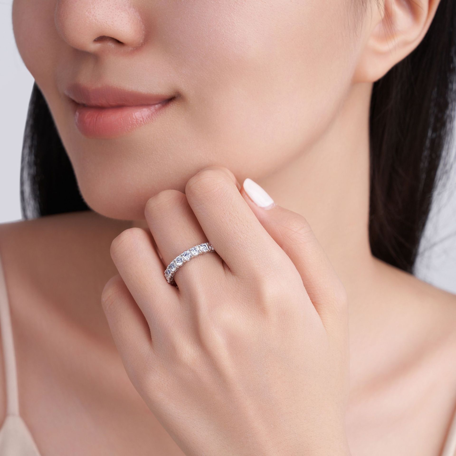Round Moissanite Full Eternity Band with Heart-Cutout Gallery - Image 5