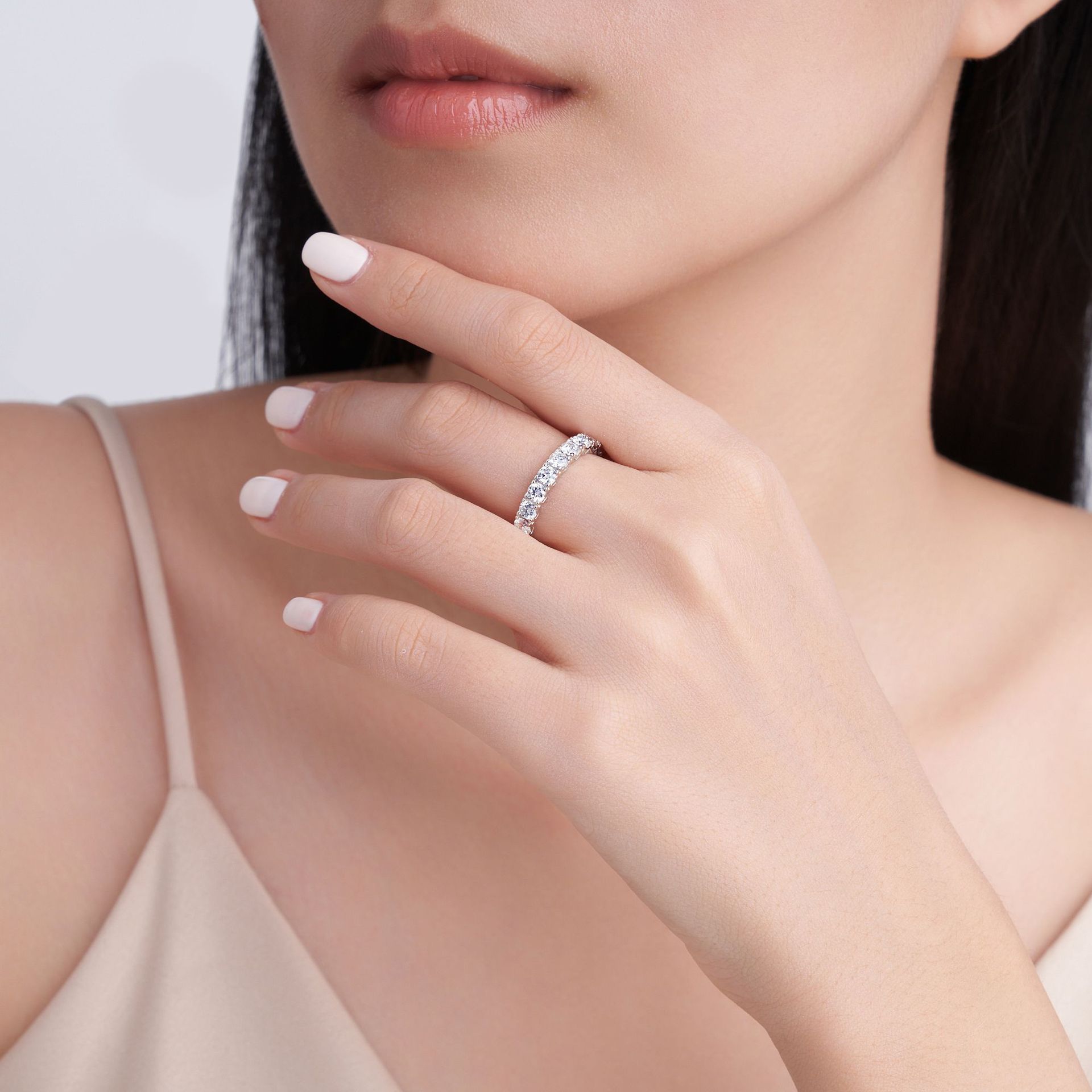 Round Moissanite Full Eternity Band with Heart-Cutout Gallery - Image 6