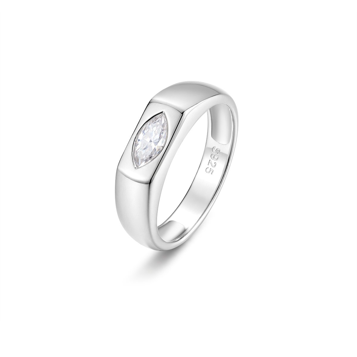 Marquise Moissanite Bezel Signet Ring