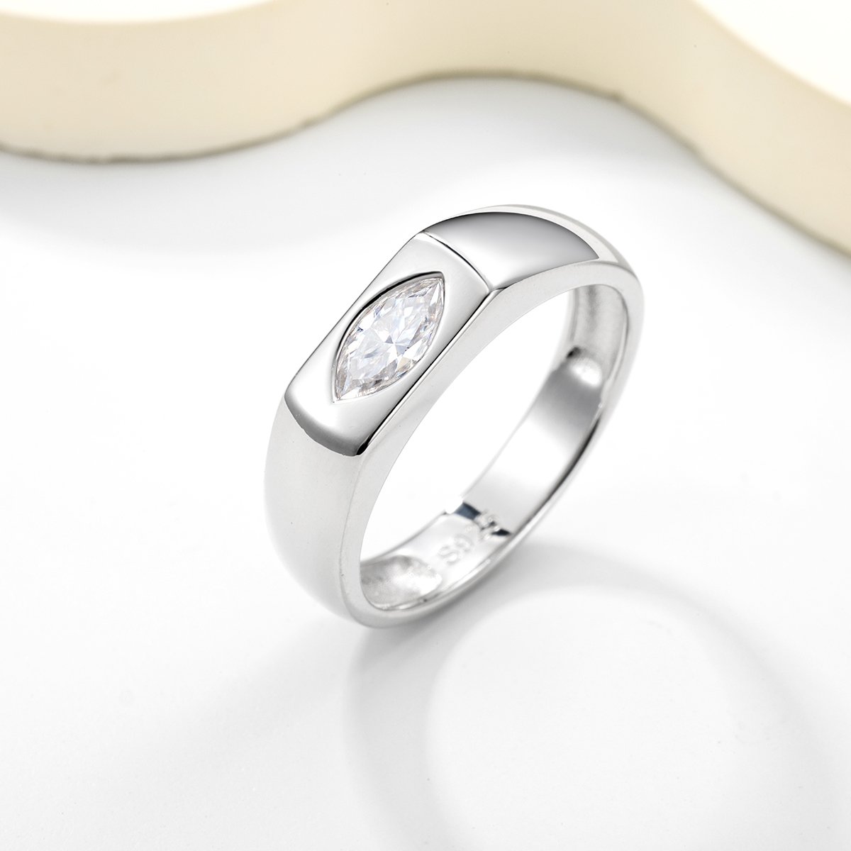 Marquise Moissanite Bezel Signet Ring - Image 2