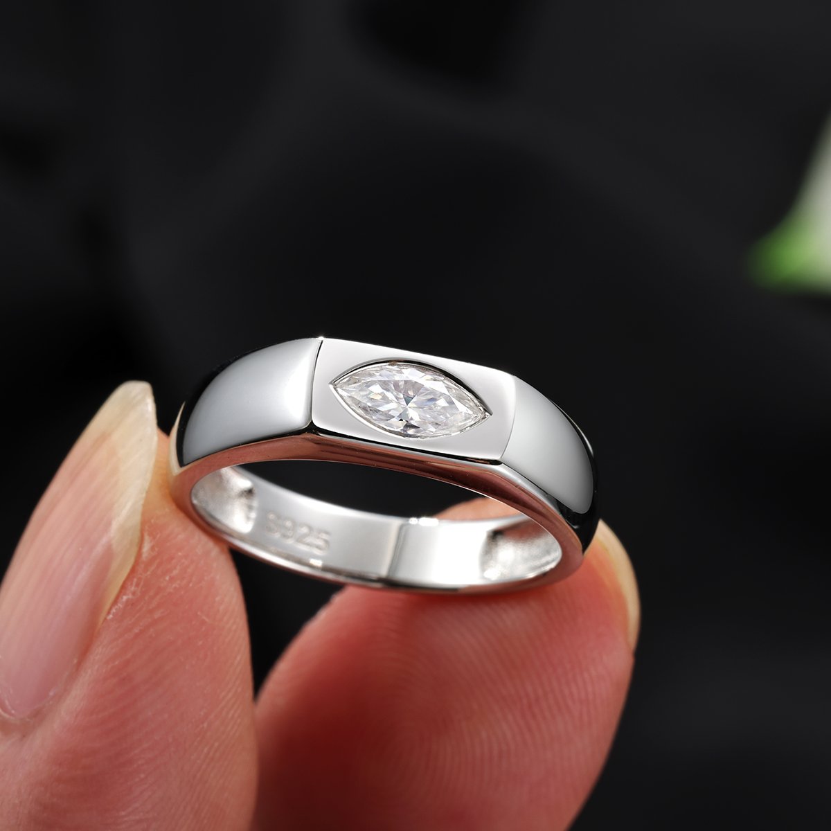 Marquise Moissanite Bezel Signet Ring - Image 3