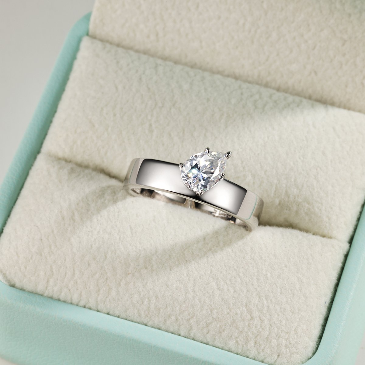 Pear-Cut Moissanite Flat-Band Solitaire Ring - Image 5