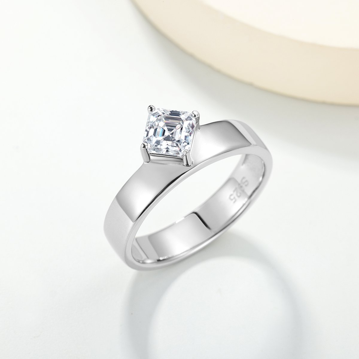 Asscher-Cut Moissanite Solitaire Ring | 0.8ct DEW 5mm | Wide Flat Band - Image 2