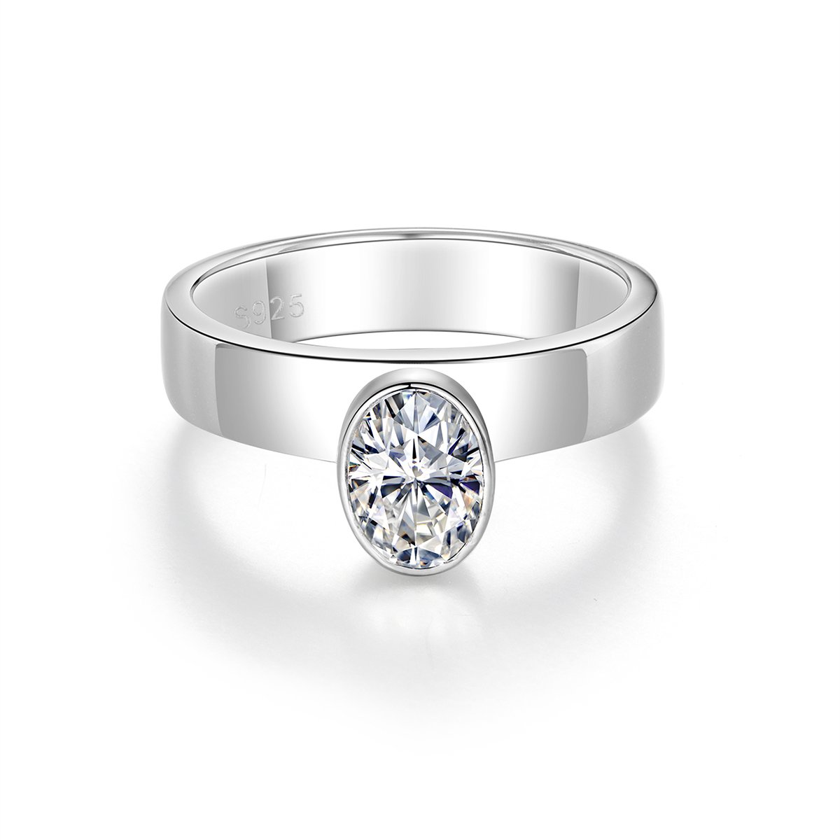 Bezel-Set Oval Moissanite Solitaire Ring | 7x5mm 1ct DEW | 925 Silver
