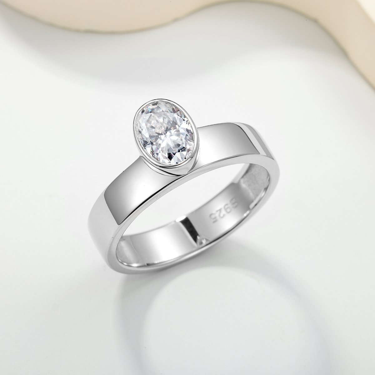 Bezel-Set Oval Moissanite Solitaire Ring | 7x5mm 1ct DEW | 925 Silver - Image 2